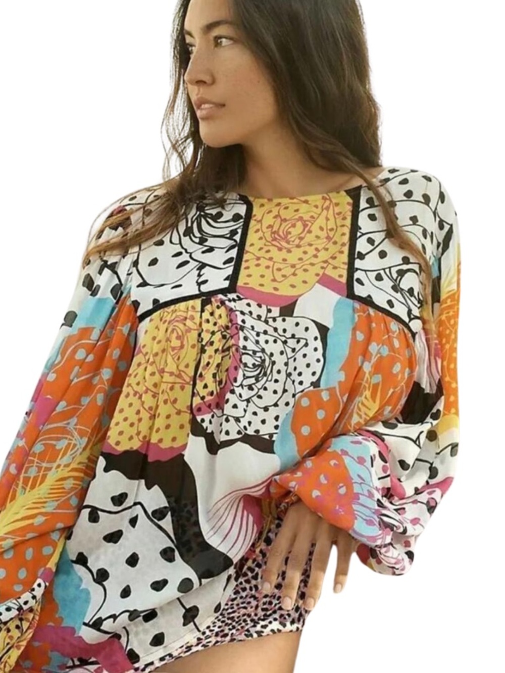 Anthropologie Blank London Miranda Peasant Blouse Boho Multicolor Print Medium